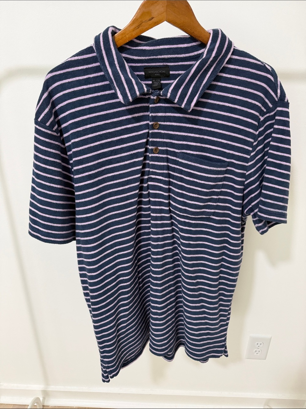 Magaschoni Navy and Light Pink Striped Polo
